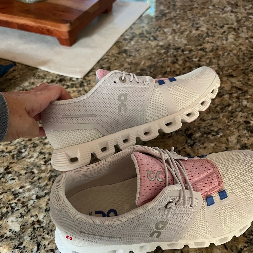 On Running Women's Sneakers - White, Pink, Blue - Picture 4 of 5